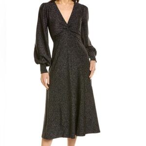 NWT Boden Black Metallic Knit Midi Dress Size 8